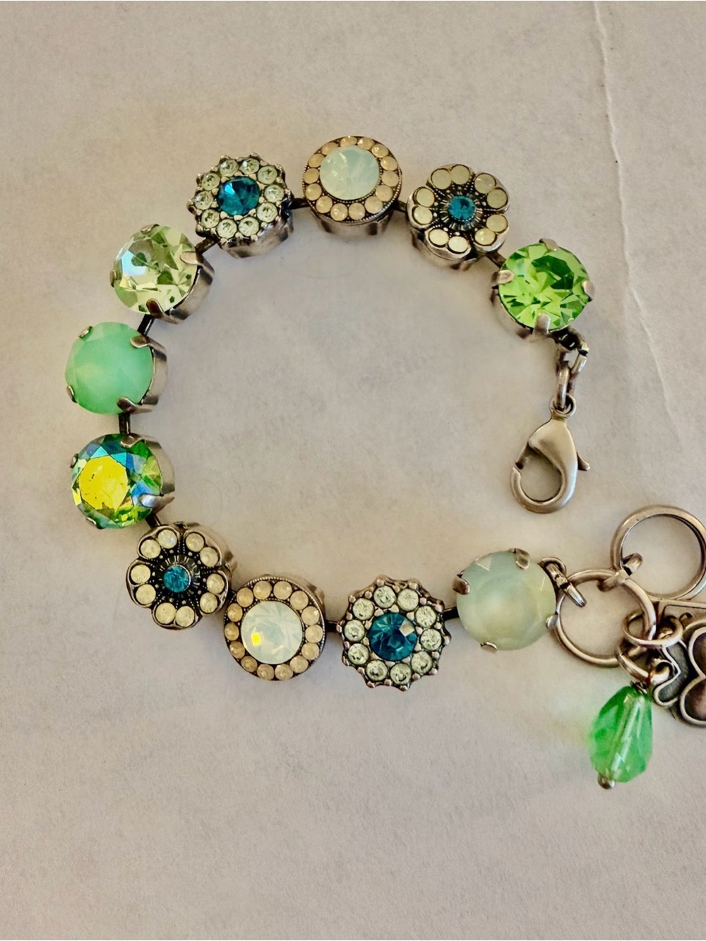 Mariana Green and Aqua Crystal Charm Bracelet
